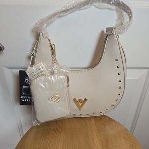Valentino Orlandi Cream Shoulder Bag with Gold Accents